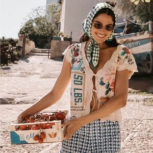 Maeve Cap-Sleeve Tie-Front Knit Blouse